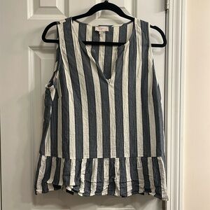 LOFT Striped Grey & White Cotton Tank Top Blouse